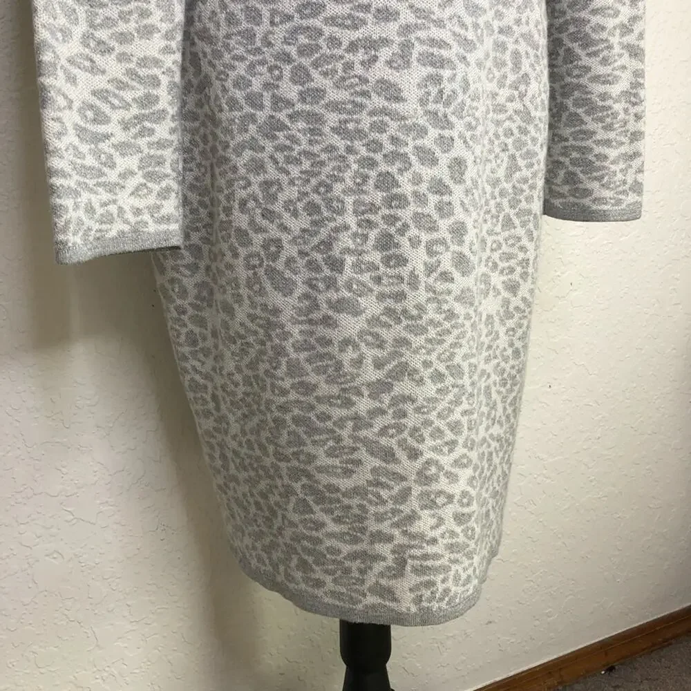 Karl Lagerfeld silver gray white metallic leopard sweater midi dress size XL